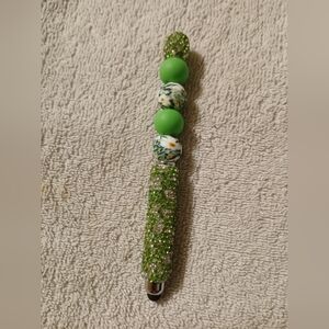 Green Beaded Stylus Pen with Floral Accents